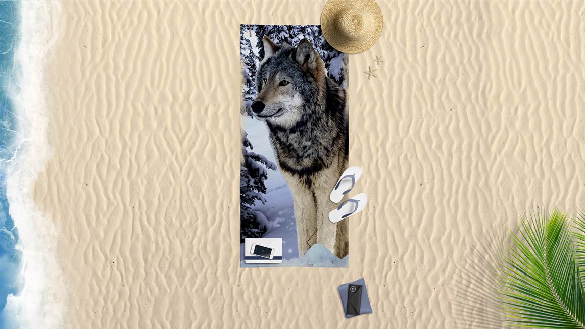 100/% coton 75 x 150 cm Serviette de plage Loup gris